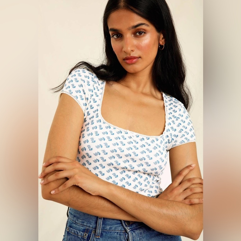 Rouje Paris Siam T-shirt in Blue and White Floral Size 34 FR/US 2 - EUC